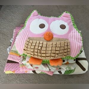 Pink Owl Woodland Creatures Twin Bedding Set